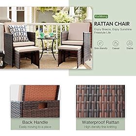 KaiMeng 4 Pieces Patio Furniture Space Saving Outdoor Brown Black Wicker Rattan Dining Sofa Chairs Cushioned Balcony… 51%2BoIOGETUL