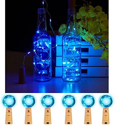 JIDI Bottle Lights 6 PCS Cork Lights String-2M/78 Inches Silver Wire 20LEDS Fairy String Lights Battery Powered Micro Lights With Screwdriver For Party Wedding Home Kitchen Decoration-Blue Color
