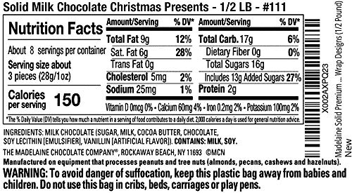 Madelaine Solid Premium Milk Chocolate Christmas Presents, (1/2 LB) Wrapped In Italian Foils, Featuring Assorted Gift Wrap Designs (Half Pound)