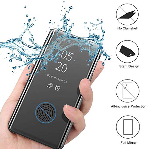 Aarnik Smart Awakening Mirror Folio Metal Electroplated PC Flip Cover for Mi Redmi Note 8 Pro (Black)