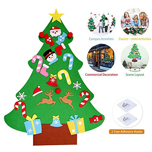 Besego Felt Christmas Tree, 3.2ft DIY Christmas Tree with Detachable Ornaments Wall Decor and 2 Free Adhesive Hooks, Wall Hanging Handmade Xmas Gifts for Kids or Xmas Decoration