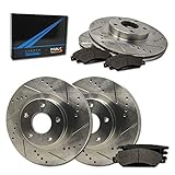 Max Brakes Front & Rear Performance Brake Kit [ Premium Slotted Drilled Rotors + Metallic Pads ] TA013833 Fits: 2002-2005 Chevy Trailblazer & GMC Envoy | 2004-2005 Rainier | 2002-2004 Bravada