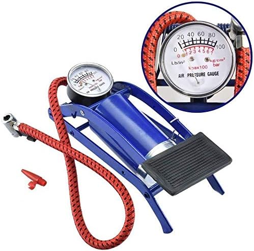 Unique Enterprise High Pressure Gauge, Foot Pedal Inflator Single Barrel Cylinder Air Inflation Pump for Motorcycles, Bike Motorbike, Bicycle Tyre Balls, Tires Car