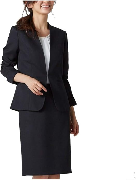 Amazon Nissen ニッセン スカートスーツ 洗える 上下 セット ノーカラージャケット ｖライン タイトスカート 変り織 レディース 黒 17号 スカートスーツ 通販