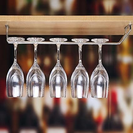 Plantex Wine Glass Rack/Holder Upside Down Glass Hanging Organizer for Pubs/Kitchen/Bars - (Single Line - Regular)