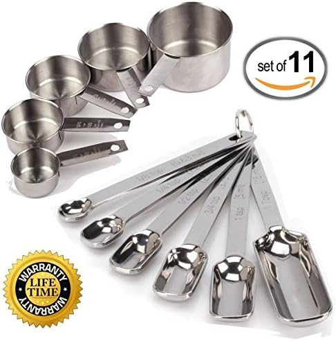 Measuring Cups and Spoons, Set of 11, Includes Odd Size Cups, 5 Piece Nesting Cups, 6 Piece Narrow Spoons, Metric Markings, Best For Dry &amp; Liquid Ingredients, By HOUSEWISE