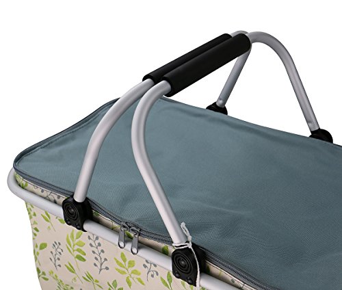 Fashion Picnic Cooler Bag for Picnic Lunch, Family Gatherings, Fruit Drinks Beer Refrigerated, Cooked Food Insulation, Foldable, Portable Picnic Baskets, Lunch Bags, Lunch Boxes, Leaves - Thumbnail 5
