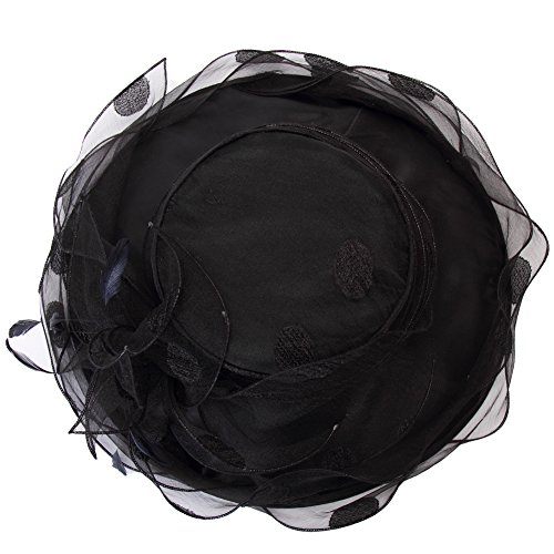 June's Young Women Race Hats Organza Hat with Ruffles Feathers Black Polka Dot