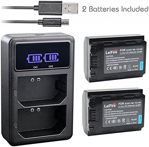 2pcs NP-FZ100 Z Series Battery Pack + USB Charger for NPFZ100, BC-QZ1 and Sony Alpha 9, Sony A9, Sony Alpha 9R, Sony A9R, Sony Alpha 9S, Sony A7RIII A7R3, Sony a7 III Digital Camera