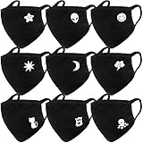 Teenitor 9 Pack Cotton Dust Mask, Washable Breathable Mouth Face Mask Dust Pollen Flu Germs Allergens Surgical Masks for Kids Women Men, Black, 17×12cm