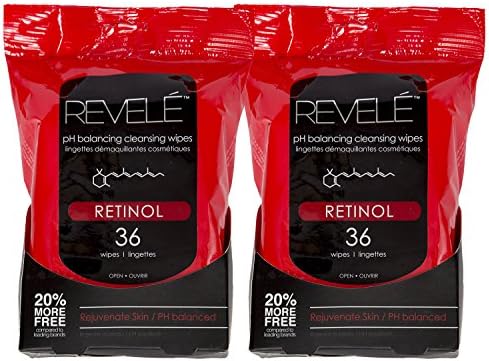 REVELE 72 Count Facial Cleansing Makeup Removal Wipes 2 Pack with Retinol