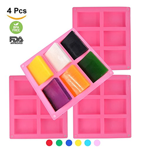 Silicone Soap Mold , Flexible Rectangular Soap Silicone Loaf Mold DIY Tool For Baking Mold Cake Pan, Biscuit Chocolate Mold,Ice Cube Tray Making and Crafting Your Own Fizzl(Soap mold tray (pack of 4))