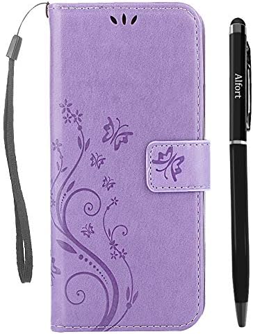 Samsung Galaxy S8 Case, Abafia Premium PU Leather Case Embossed Butterfly Pattern Flip Wallet Case Cover with Card Slots / Kickstand Feature / Magnetic Closure for Galaxy S8 Smartphone ( Lavender ) + Abafia Stylus Pen + Phone Straps