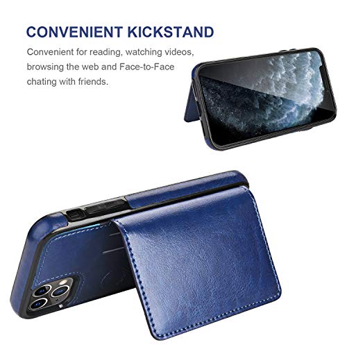 iPhone 11 Pro Wallet Case Credit Card Holder, KIHUWEY Premium Leather Kickstand Durable Shockproof Protective Cover iPhone 11 Pro 5.8 Inch (Blue) - Thumbnail 5