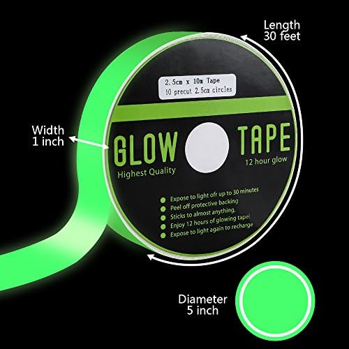 Glow in the Dark Green Luminous Tape Sticker 30 Feet x 1 Inch width: Removable, Waterproof, Photoluminescent