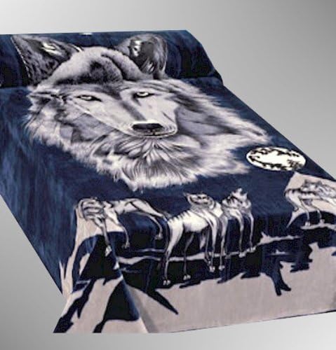 Comfy Deal Navy and Black Wolf Soft Plush Mink Blanket Full/queen Size (Lone Wolf)
