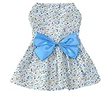 New Spring Summer Pet Dog Skirt Lady Dog Dress Floral Skirt Small Dog Princess Bow Dress Blue XL