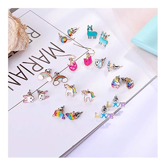 Hypoallergenic-Earrings-for-Girls-Kids-32-Pairs-Colorful-Stud-Christmas-Earrings-Animal-Alpaca-Rainbow-Unicorn-Cute-Earring-Jewelry-Set-Gifts-for-Girls-Kids-Women