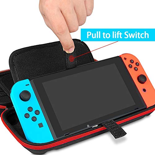 [Large Model] Carrying Case for Nintendo Switch,Leyeet 20 Game Cartridge Protective Hard Portable Travel Carry Case Fits AC Adapter Shell Pouch for Nintendo Switch Console & Accessory (Red Zipper) - Thumbnail 4