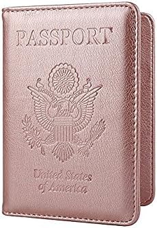 Passport Holder Travel Wallet RFID Blocking Case Cover Securely Holds Passport, Leather Passport Cover for Men &amp; Women USA-Gold Pink