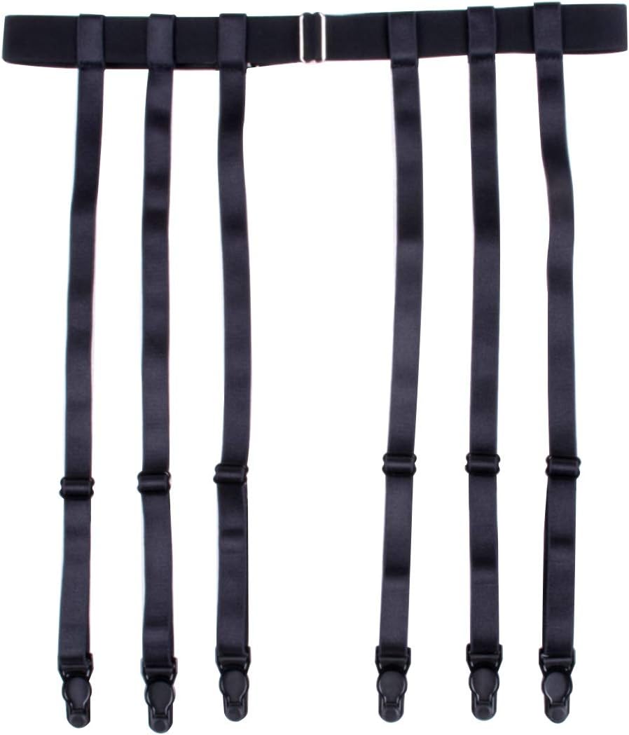 Women Black Simplicity Sexy Suspender Garter Belt 6 Straps for Thigh High Stockings, Metal Clips