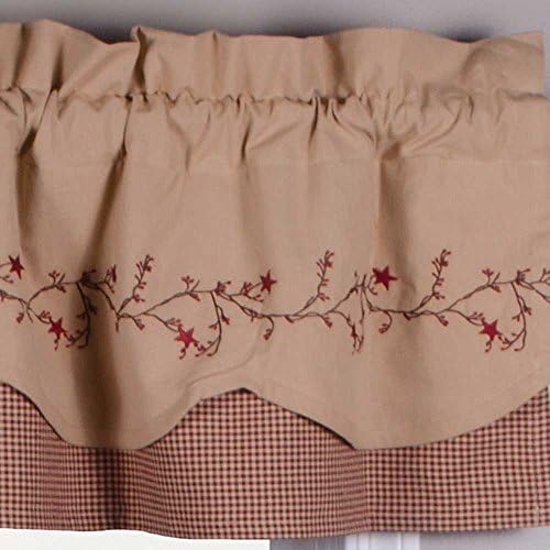 Primitive Home Decors Star Berry Vine Gingham Fairfield Valance Barn Red