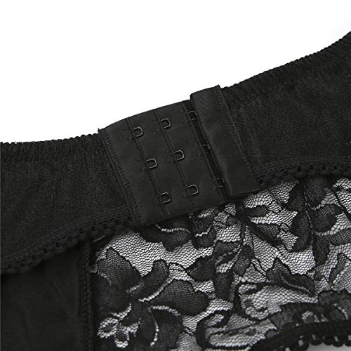 Women's Sexy Lace Front Panel Garter Belt with 6 Strap Metal Clip for Stockings/Lingerie Black XL