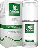 PurOrganica EYE CREAM for Dark Circles, Eye Bags, Puffiness, Wrinkles and Crow's Feet - DOUBLE SIZED 1 OZ - Organic Anti Ageing Cream with Vitamin C, Hyaluronic Acid, Jojoba Oil and Vitamin E
