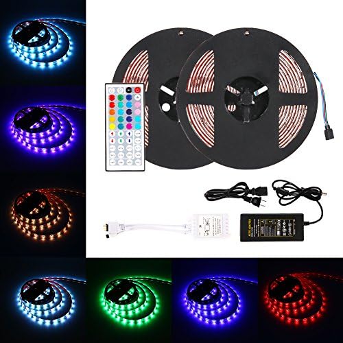 LED Light Strip Kit, RGB 5050 Waterproof 10M/32.8ft 300 LEDs Rope Lights with 44-key Remote Control and 5A US Power Adapter