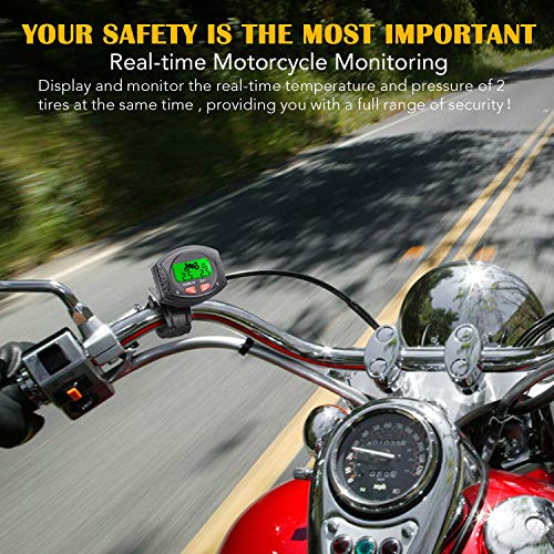 Tymate TPMS Tire Pressure Wireless System for Motorcycle, Tire Pressure Monitoring System with 2 DIY Sensors - Waterproof Digital LCD Display, Gauge Monitoring System for Motorcycle - 5 Alarm Modes