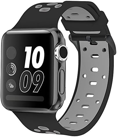 Rykimte Watch Band Soft Silicone Double color Breathable Band Sport Style Replacement Strap Wristband with Adjustable Buckle For Apple Watch iWatch For man woman boy girl ( Black grey 42mm )