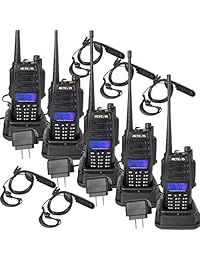 Retevis RT6 Radios de dos vías a prueba de agua VHF / UHF 1800mAh Alarmas SOS de emergencia Linterna Walkie Talkies de largo alcance para exteriores con auricular (paquete de 5)