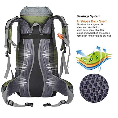 Seenlast 50L Unisex Travel Hiking Backpack Outdoor Sport Daypack Water-Resistant Bag with Rain Cover for Climbing Camping Touring Mountaineering(Green) - Thumbnail 3