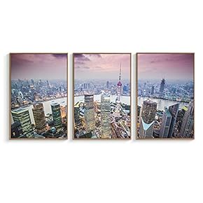 Framed for Living Room Bedroom City View for x3 Panels