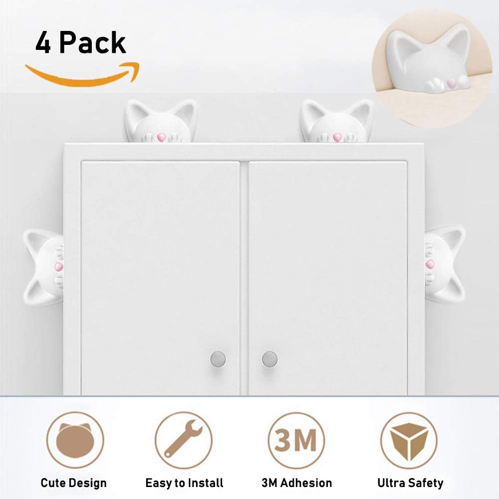 Anti Tip Furniture Kit Cabinet Locks Child Safety Furniture Anchors for Baby Proofing, WESION Furniture Cabinet Anti Tipping Kit Anti-Tip Bracket, Easy Installation with 3M Adhesive (4 Pack, Cat)