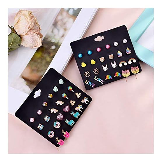Hypoallergenic-Earrings-for-Girls-Kids-32-Pairs-Colorful-Stud-Christmas-Earrings-Animal-Alpaca-Rainbow-Unicorn-Cute-Earring-Jewelry-Set-Gifts-for-Girls-Kids-Women