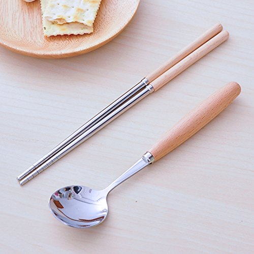 Portable Flatware Set, Travel Camping Cutlery Set, Knife Spoon Chopsticks Set, Portable Travel Silverware Dinnerware UtensilSet with a Waterproof Organizer box (1 set beachwood set)