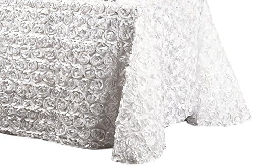 LinenTablecloth Rosette Satin Rectangular Tablecloth, 88 by 130-Inch, White