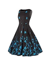 Jade Hare Vestido de noche para mujer, estilo vintage de los años 50, con cuello en V, con estampado de manga acampanada