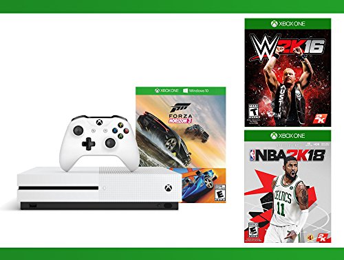 Xbox-One-S-500GB-Console-Forza-Horizon-3-Hot-Wheels-Console-Bundle-NBA-2K18-WWE-2K16-Bundle-3-Items