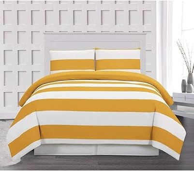3 Pièces Tendance Jaune Moutarde Blanc King Housse De