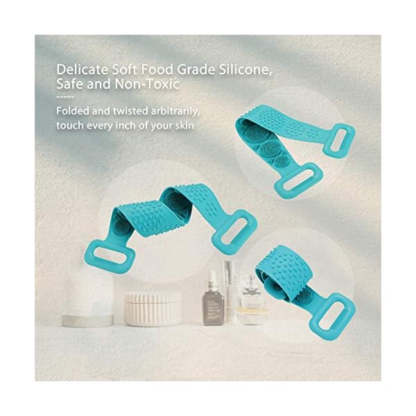 HEETA Soft Silicone Back Body Scrubber Exfoliating Shower Bathing Brush with Handle, Deep Clean SPA Massage Skin Care…