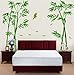 ufengke Chinese Stytle Green Bamboo and Bird Wall Decals, Living Room Bedroom TV Wall Removable Wall Stickers Murals
