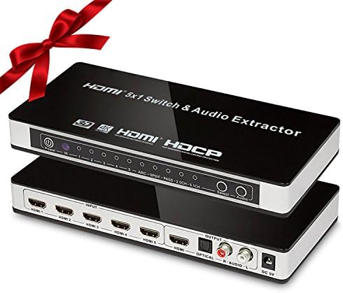 IBIT HDMI Switch Audio Extractor 4K 5x1 HDMI Switcher with Optical &amp; L/R Audio Output and Wireless Remote Control Support HDMI v1.4 3D 1080P ARC EDID ( 5 In 1 Out)