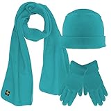 Luxury Divas Turquoise 3 Piece Polar Fleece Hat Scarf & Glove Matching Set