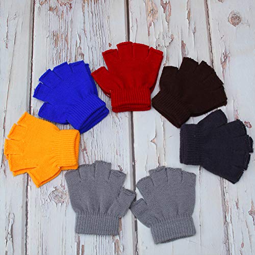 Coobey 12 Pairs Unisex Kids Half Finger Mittens Teen Winter Warm Fingerless Stretchy Knit Gloves (6-12 Years, Mixed 6 colors) - Thumbnail 4