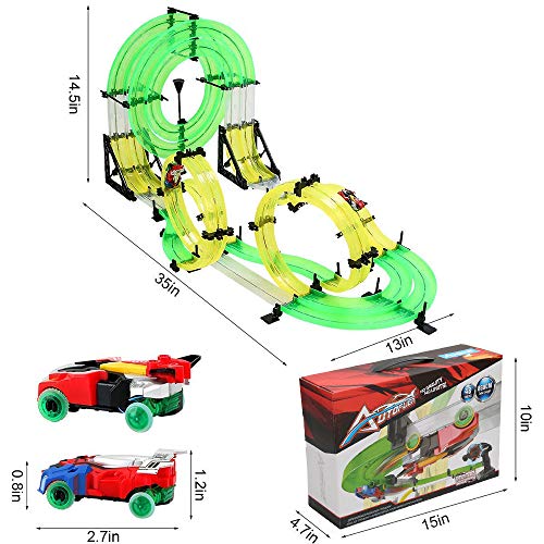 RC Car with Track,Syslux Racing Track Car, Car Race Track Sets Speeding Racing Car with 3D Track,2 Cars, 2 Hand-Operated Controllers, Assembly for Children Educational Toy Birthday - Thumbnail 6