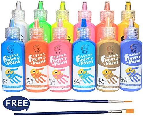 Bearals Finger Paints, 12 Colors Non-Toxic Washable Kid’s Paint, Toddler Finger Painting Set with Painting Kits for School, Party and DIY (12 x 22ml/ 0.74 fl.oz)