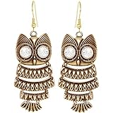 Nickel Free Articulated Owl Earrings, Swarovski Crystal, USA!, in Antique Brass