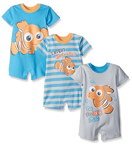 Disney Baby Finding Nemo 3 Pack Rompers, Blue, 24